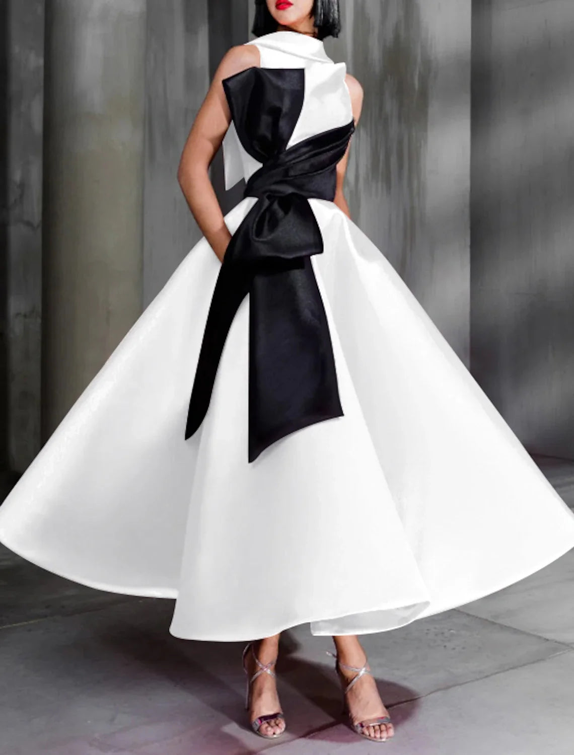 Green Ball Gown High Neck Satin Sleeveless Ankle-Length Evening Gown - Chloe Dress