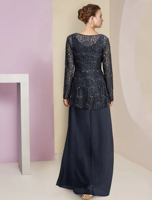A-Line High Neck Chiffon Long Sleeve Pleated Tea-Length Wedding Dress - Chloe Dress