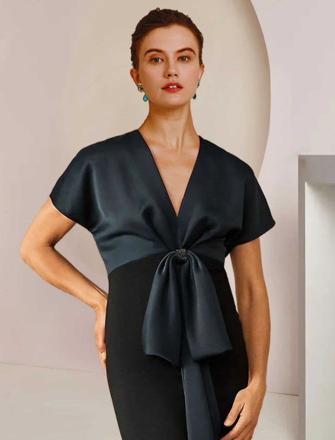 Sheath Satin Short Sleeve Floor-Length Wedding Dress - Chloe Dress