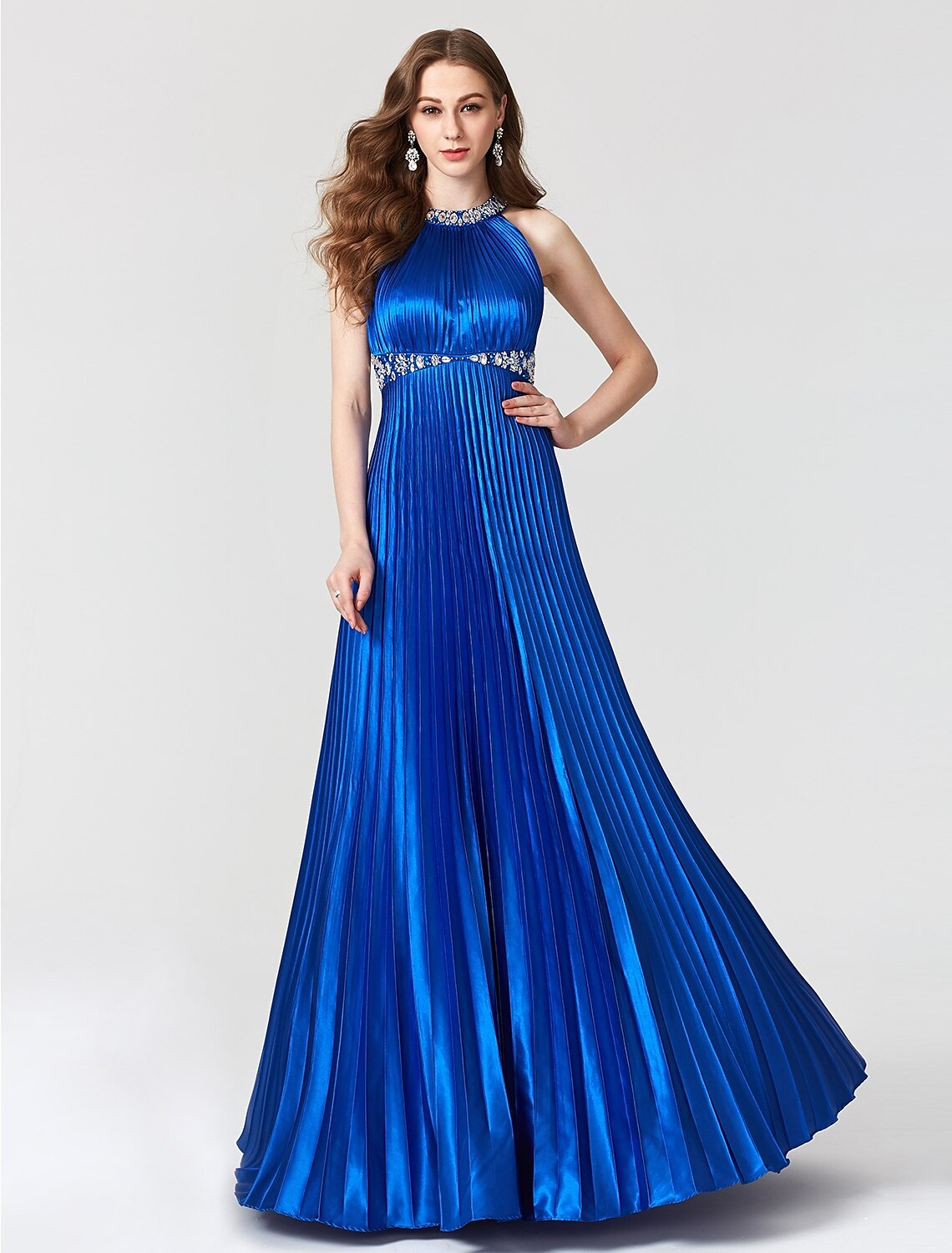 A-Line Satin Sleeveless Pleated Floor-Length Cocktail Dress - Chloe Dress