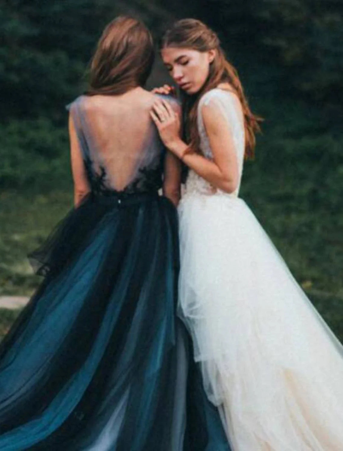 Black Ball Gown V-Neck Tulle Sleeveless Pleated Wedding Gown - Chloe Dress