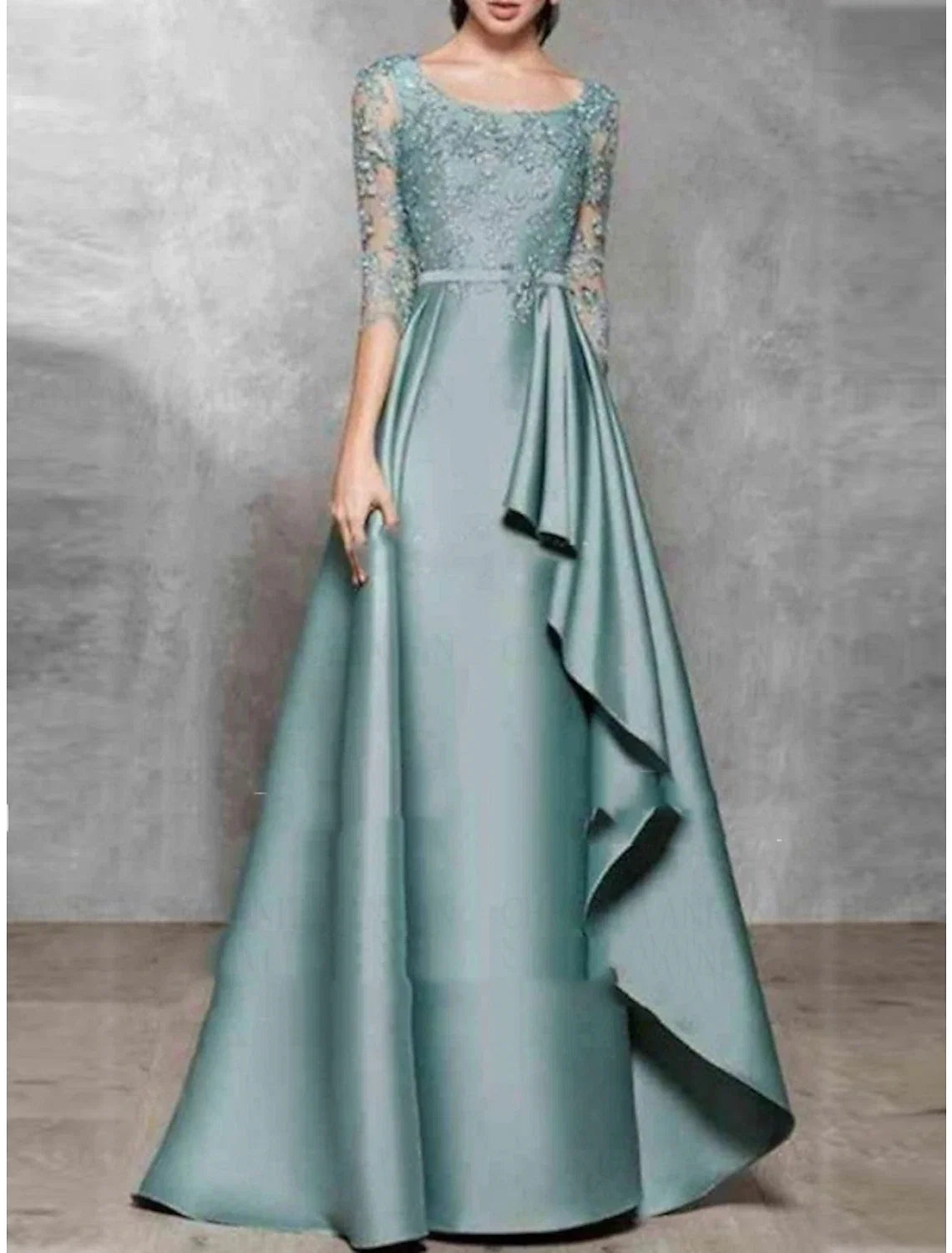 Black A-Line Satin Pleated Floor-Length Evening Gown - Chloe Dress
