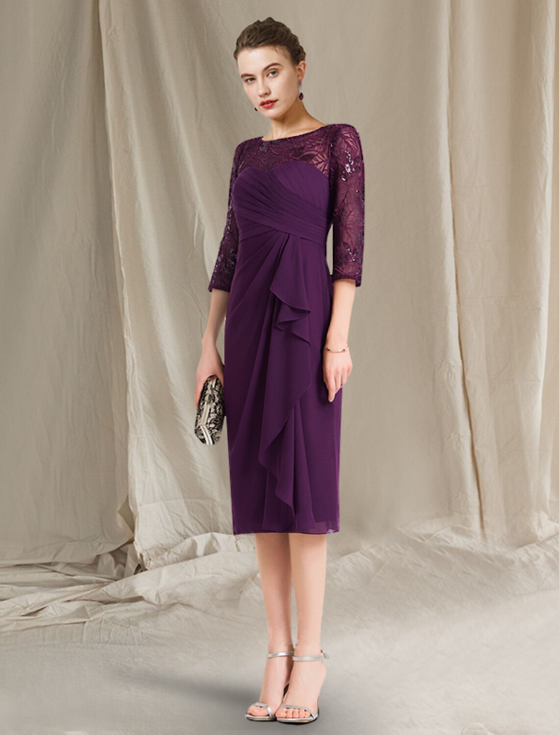 Sheath Chiffon Short Sleeve Draped Mini Dress - Chloe Dress