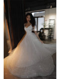 A-Line V-Neck Sequin Train Wedding Gown - Chloe Dress