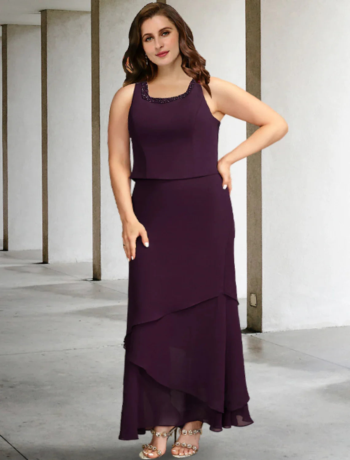 A-Line Square Neck Chiffon Sleeveless Ruffled Ankle-Length Formal Dress - Chloe Dress