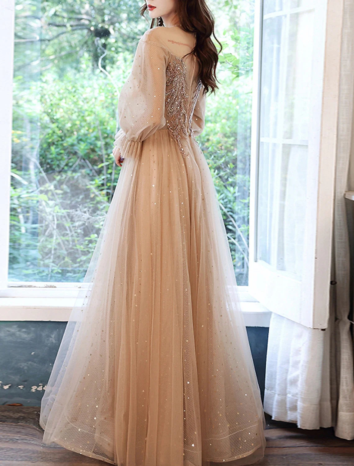 A-Line Lace Long Sleeve Applique Floor-Length Prom Dress - Chloe Dress
