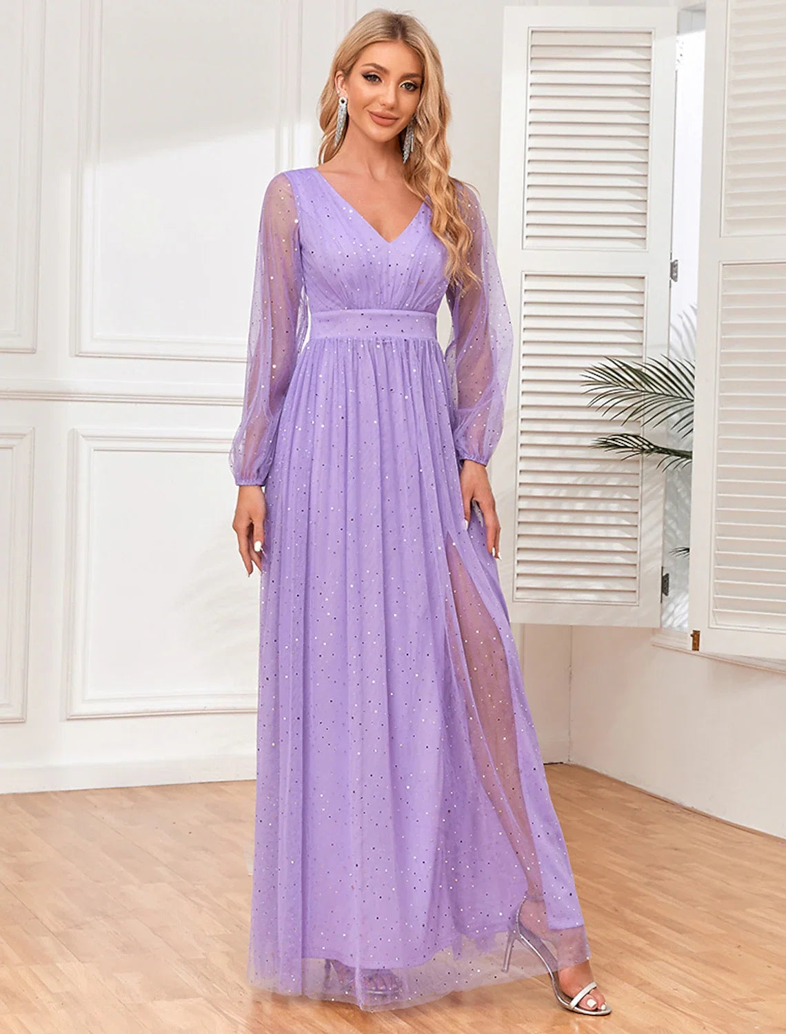 A-Line V-Neck Tulle Sleeveless Floor-Length Evening Gown - Chloe Dress