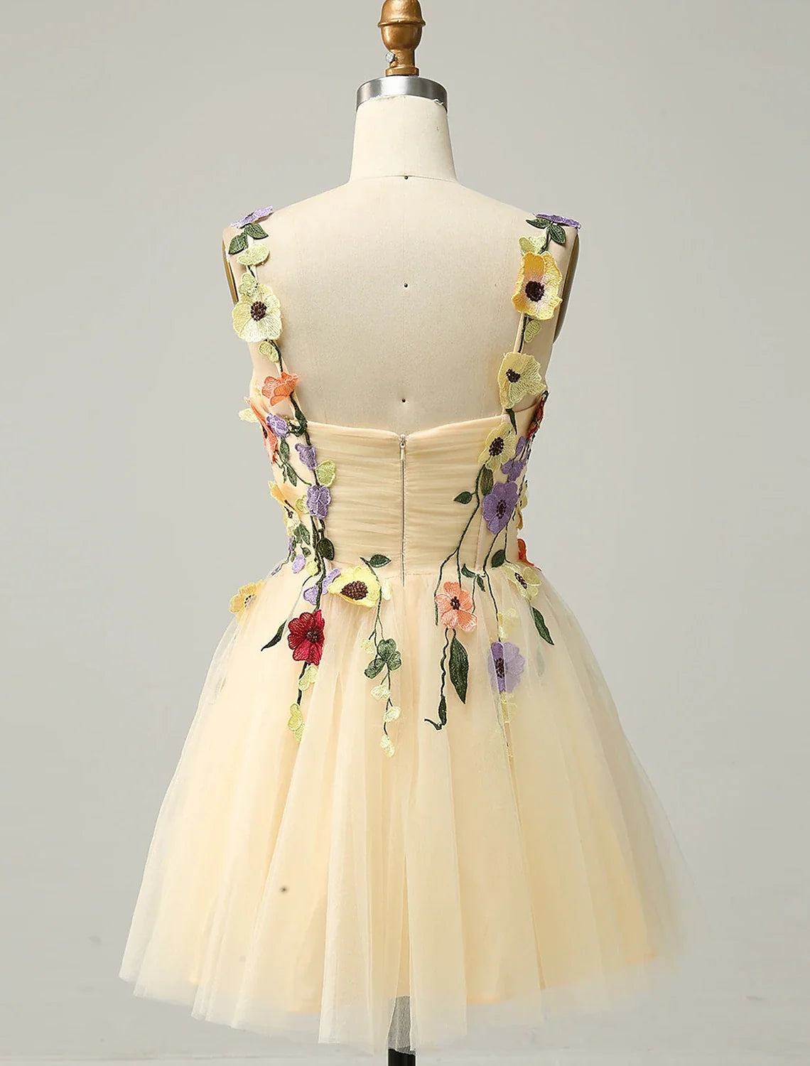 A-Line Spaghetti Strap Tulle Sleeveless Applique Mini Cocktail Dress - Chloe Dress
