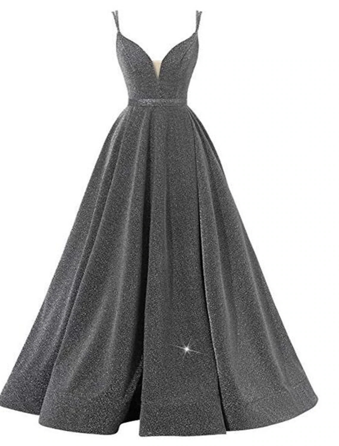 A-Line Spaghetti Strap Sequin Sleeveless Pleated Floor-Length Evening Dress - Chloe Dress