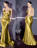 Mermaid Spaghetti Strap Satin Sleeveless Train Evening Gown - Chloe Dress