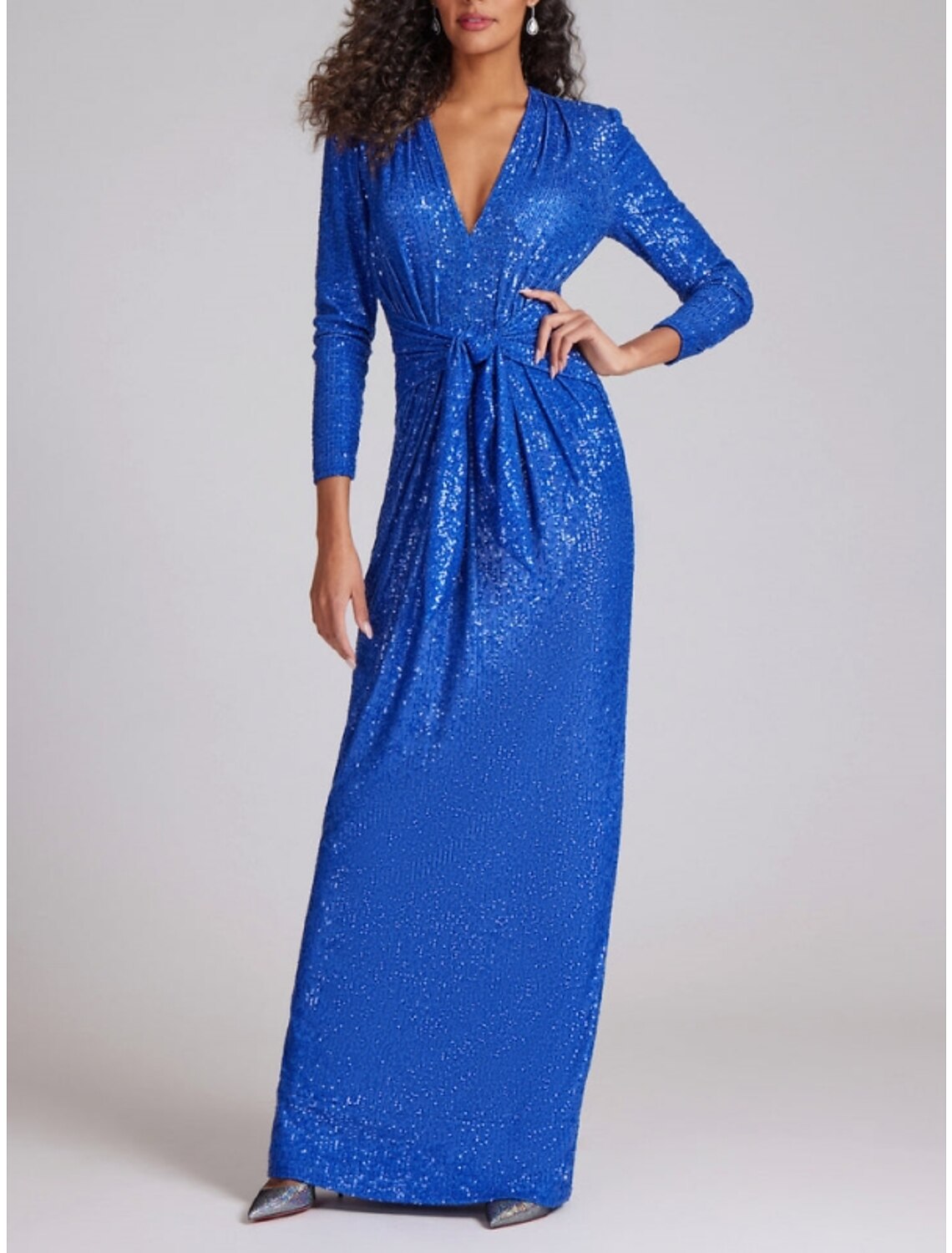 Sheath V-Neck Sequin Long Sleeve Floor-Length Evening Gown - Chloe Dress