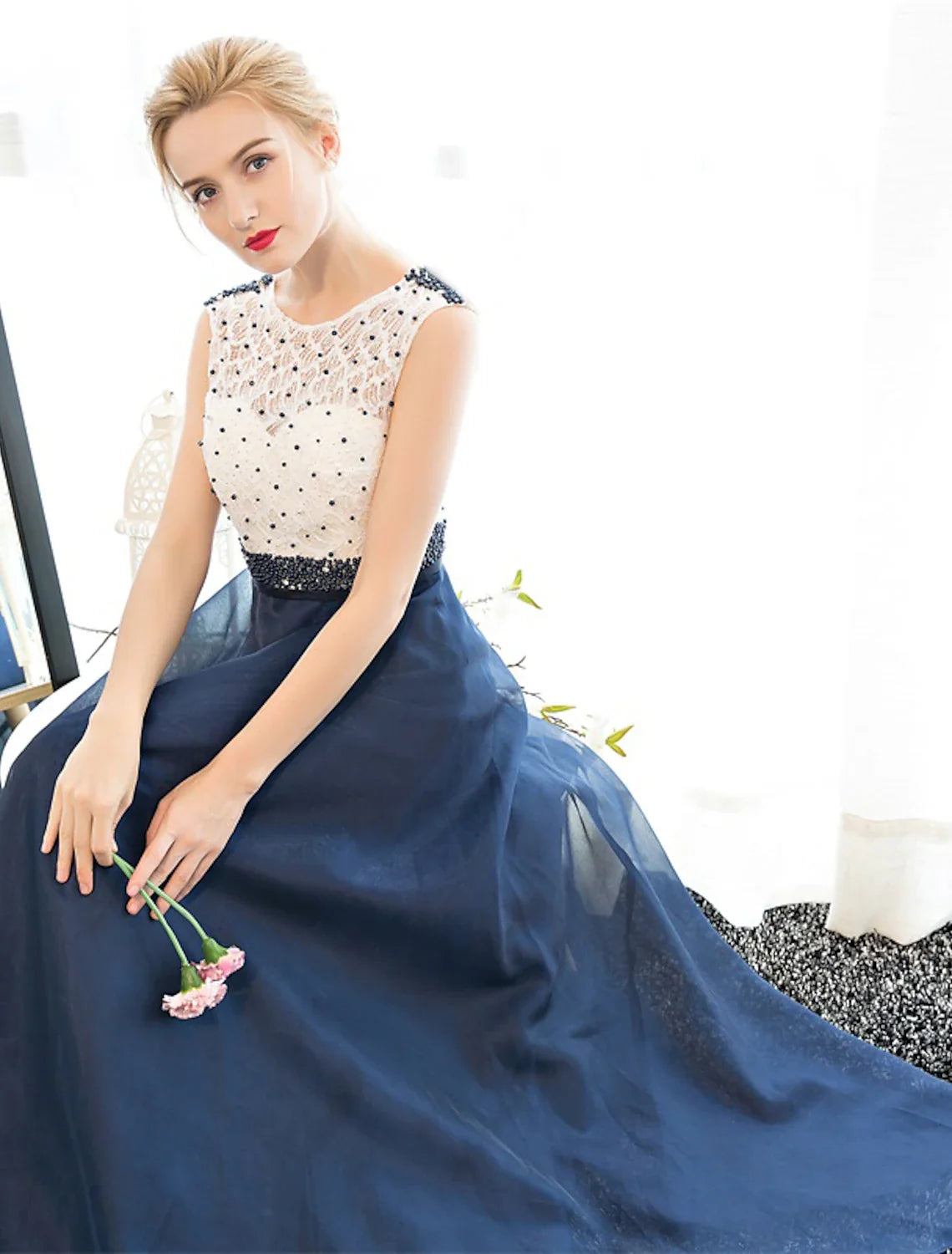 A-Line Illusion Tulle Sleeveless Floor-Length Prom Dress - Chloe Dress
