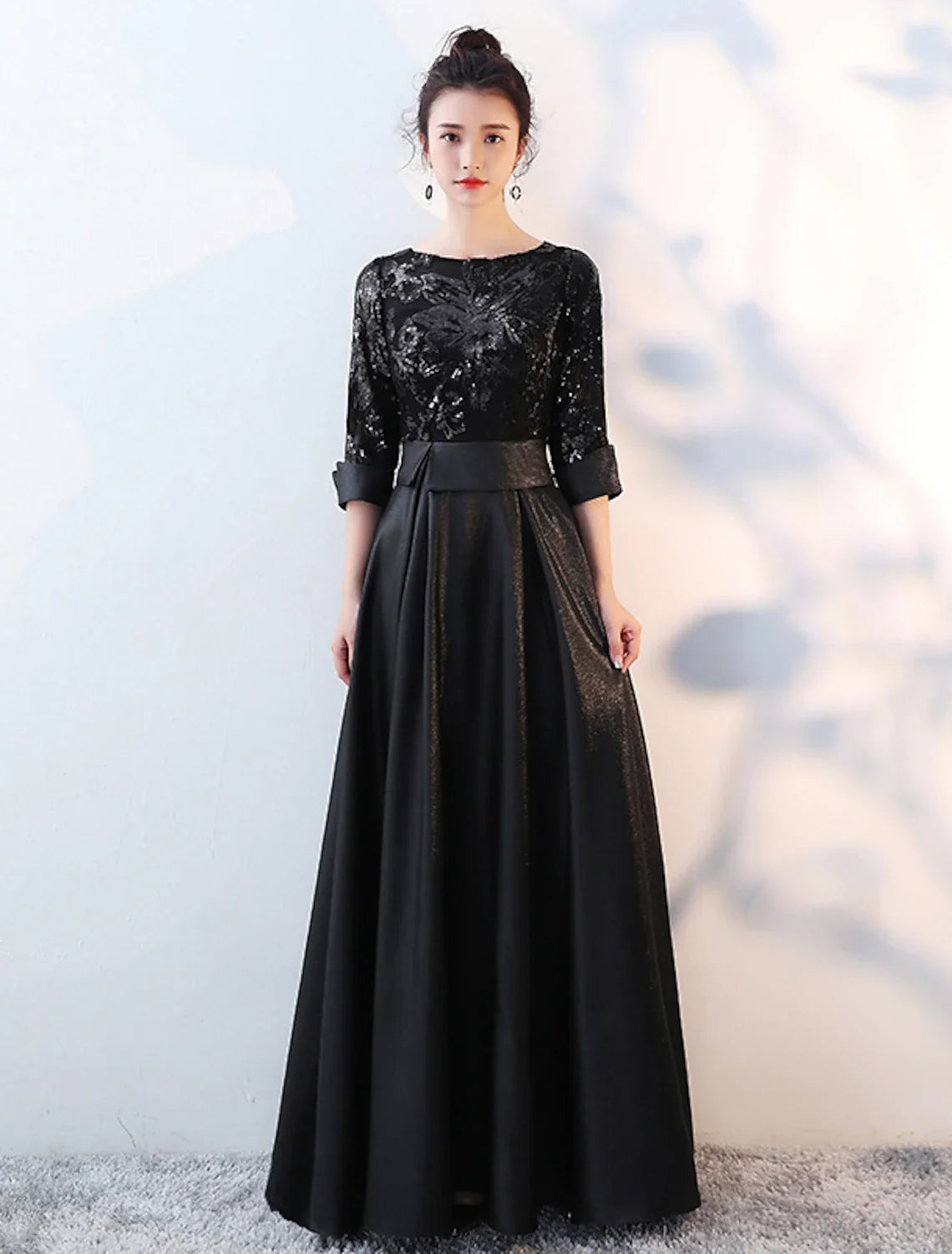 A-Line Satin Long Sleeve Pleated Floor-Length Wedding Dress - Chloe Dress