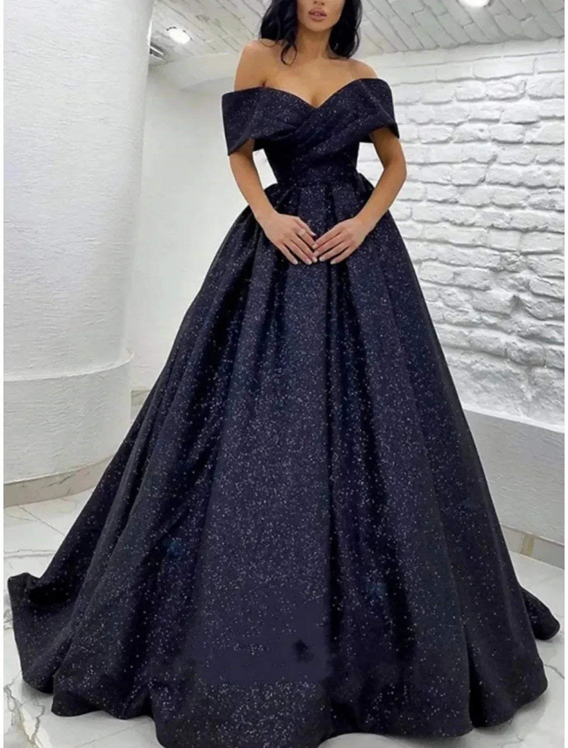 Champagne A-Line Off-Shoulder Sequin Short Sleeve Pleated Mini Prom Dress - Chloe Dress