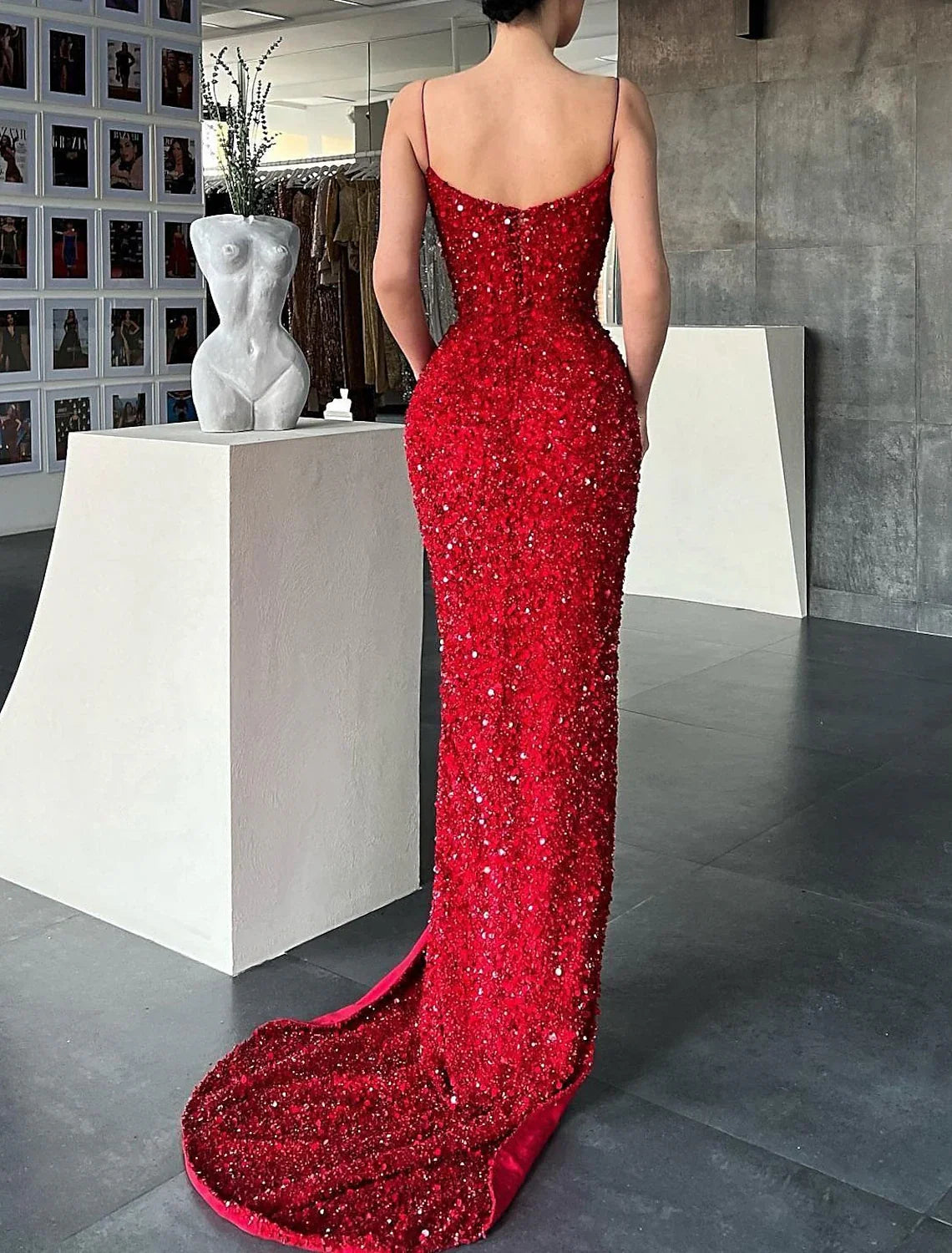 Green Mermaid V-Neck Sequin Sleeveless High Slit Prom Dress - Chloe Dress