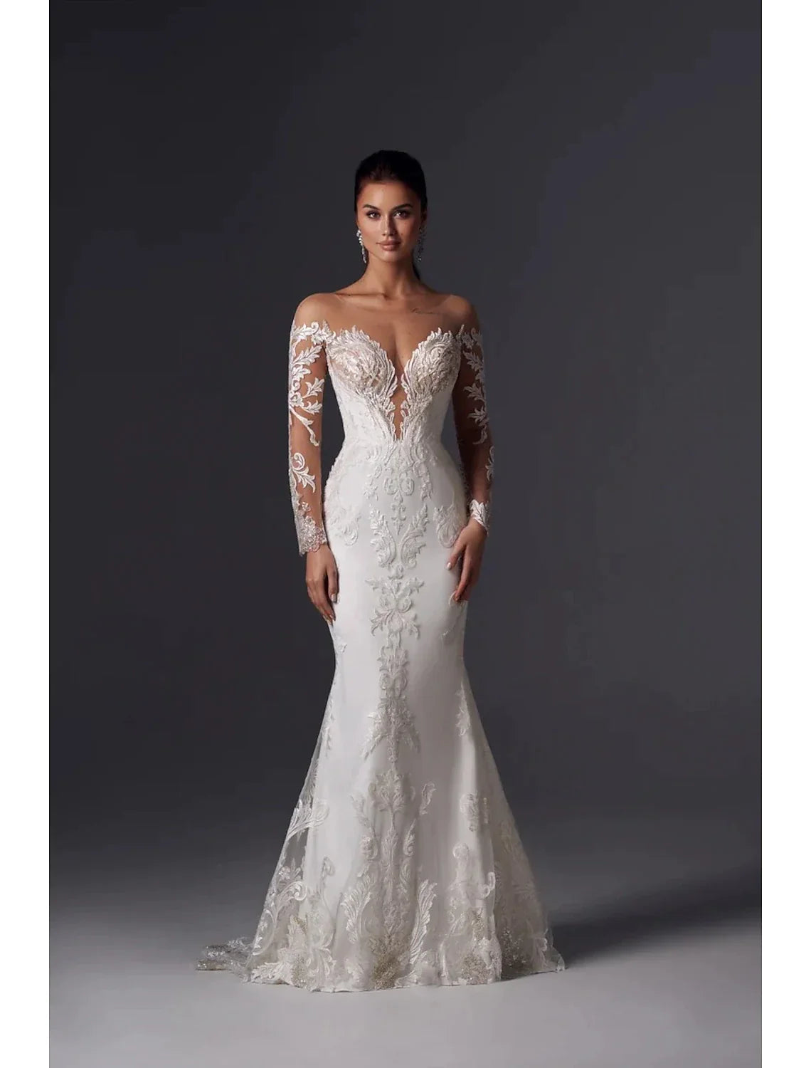 Mermaid Off-Shoulder Satin Long Sleeve Train Wedding Gown - Chloe Dress