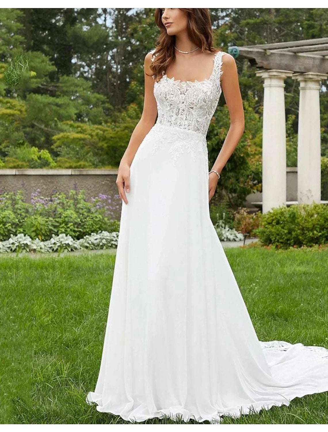 Sheath Chiffon Sleeveless Train Wedding Gown - Chloe Dress