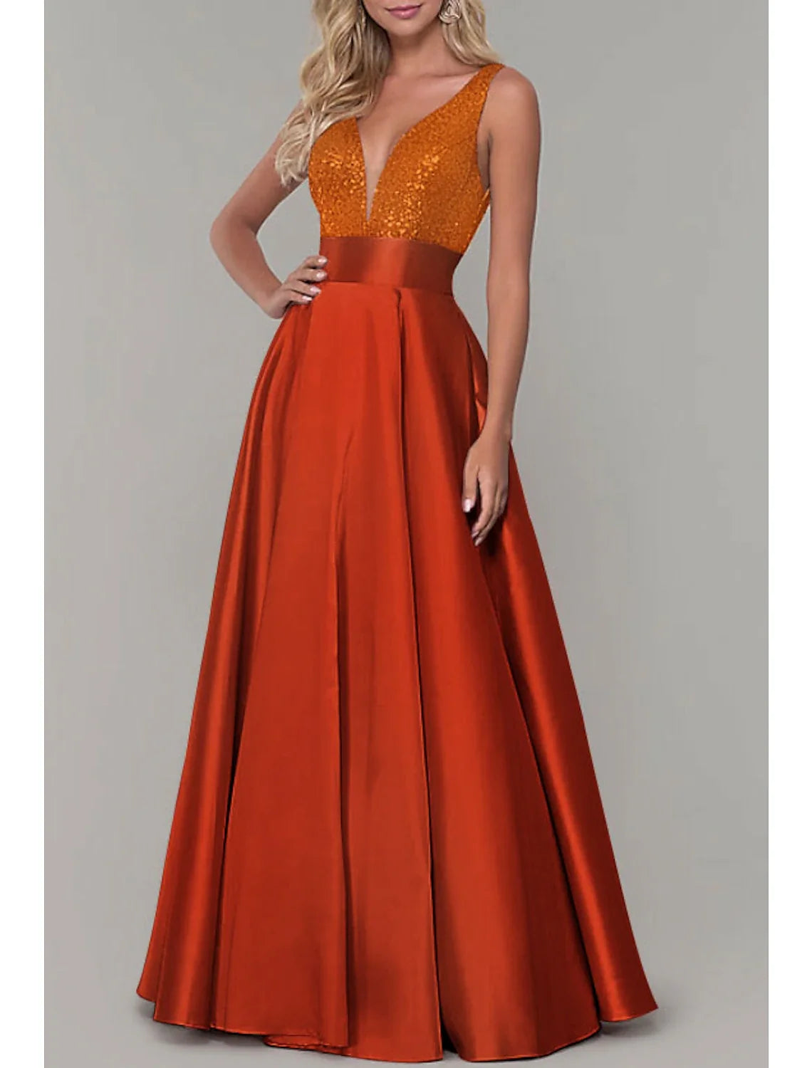 A-Line V-Neck Satin Sleeveless Pleated Floor-Length Evening Dress - Chloe Dress