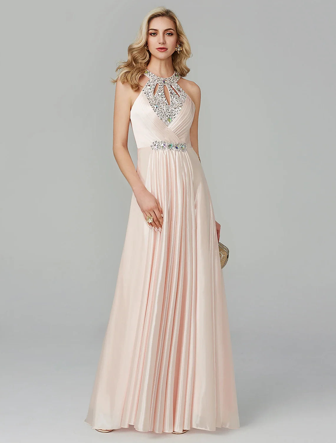 Black A-Line Halter Sequin Sleeveless Backless Floor-Length Wedding Dress - Chloe Dress