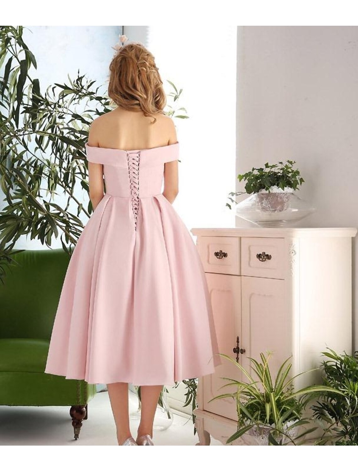 A-Line Off-Shoulder Sleeveless Pleated Tea-Length Cocktail Dress - Chloe Dress