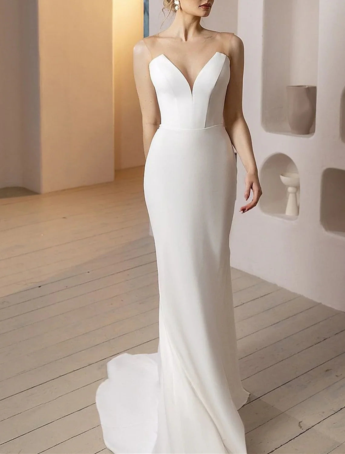 Mermaid Off-Shoulder Satin Cap Sleeve Train Wedding Gown - Chloe Dress