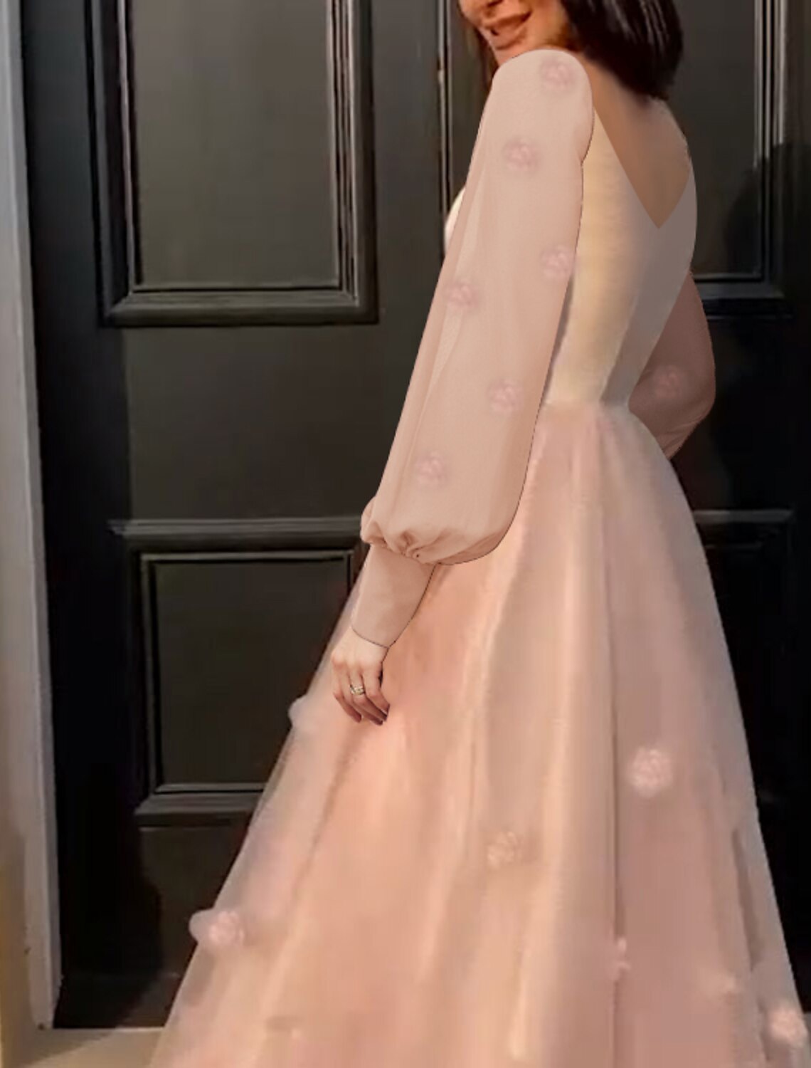 A-Line Tulle Long Sleeve Applique Floor-Length Prom Dress - Chloe Dress