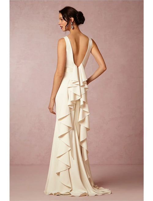 Sheath Sleeveless Open Back Train Wedding Gown - Chloe Dress