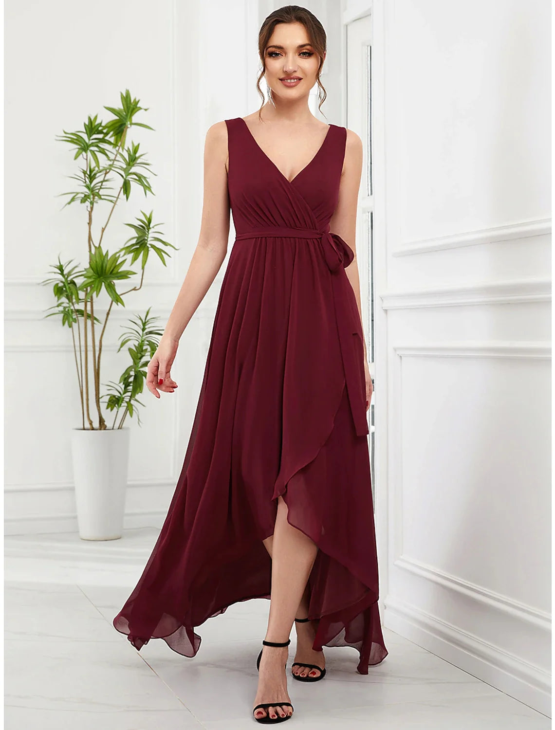 A-Line V-Neck Chiffon Sleeveless Ruffled Wedding Dress - Chloe Dress