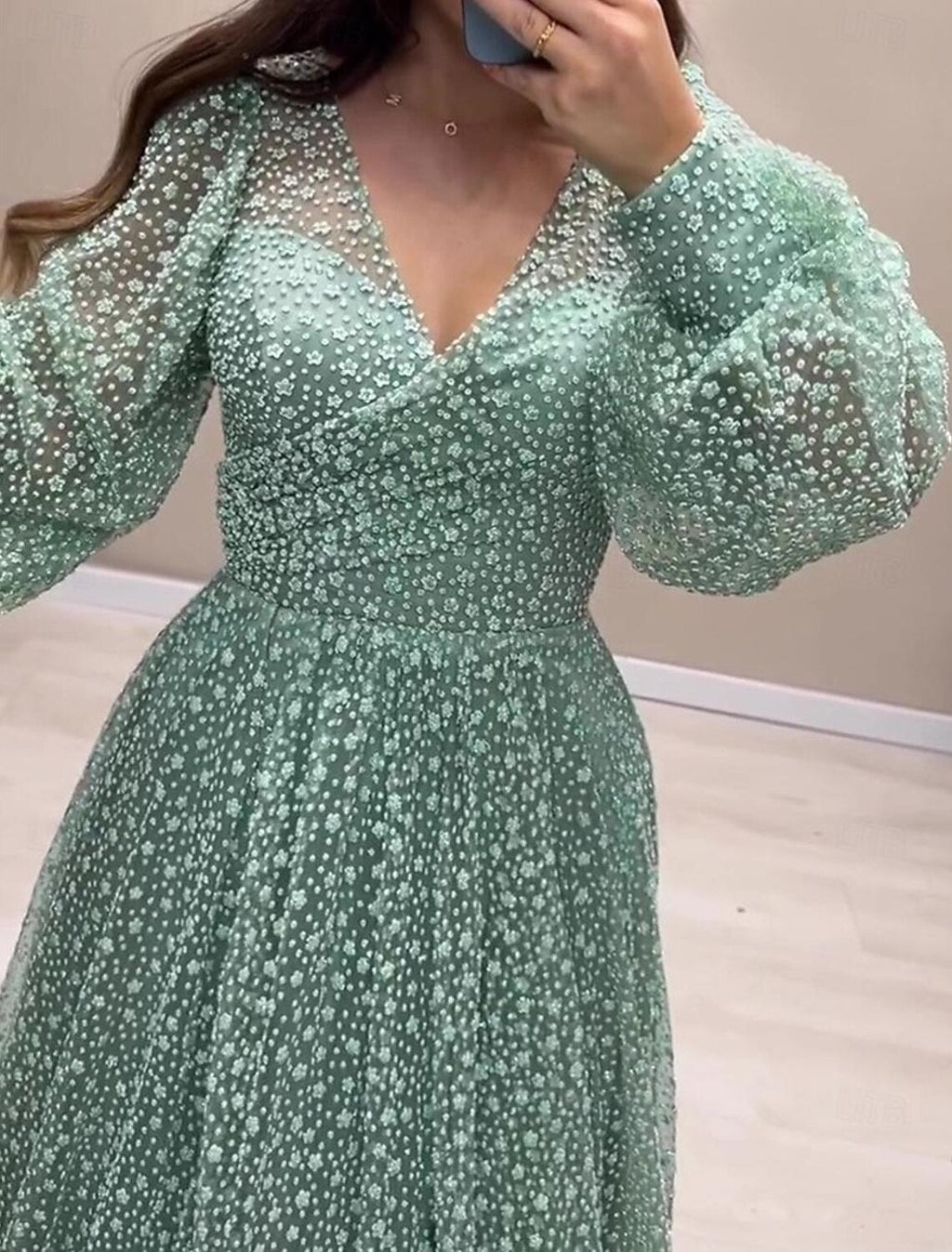 A-Line V-Neck Sequin Long Sleeve Floor-Length Prom Dress - Chloe Dress