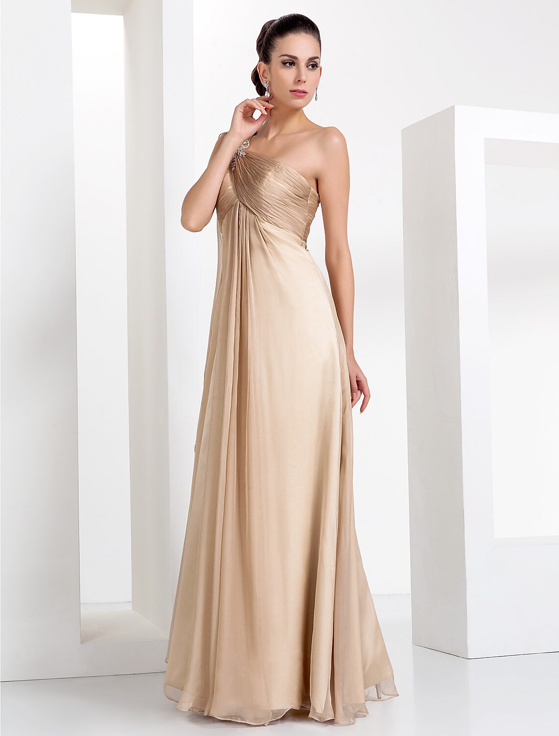 Black Sheath One-Shoulder Chiffon Sleeveless Floor-Length Evening Dress - Chloe Dress