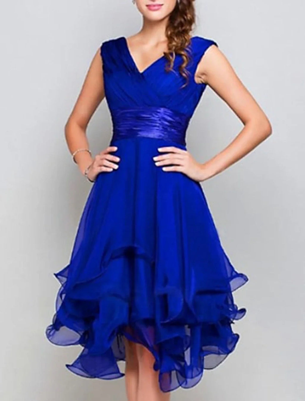 A-Line V-Neck Chiffon Sleeveless Tiered Wedding Dress - Chloe Dress