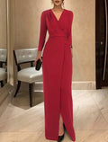 Black Sheath V-Neck Long Sleeve Floor-Length Evening Gown - Chloe Dress