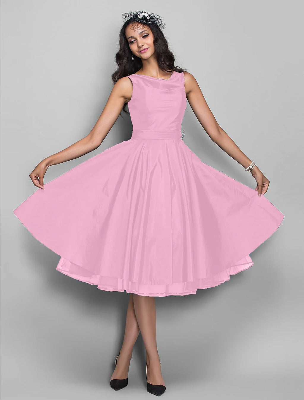 Black A-Line V-Neck Sleeveless Pleated Knee-Length Wedding Dress - Chloe Dress
