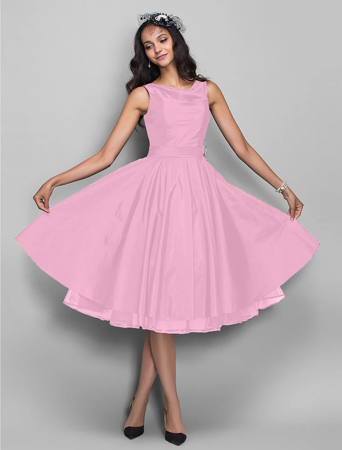 Black A-Line V-Neck Sleeveless Pleated Knee-Length Wedding Dress - Chloe Dress