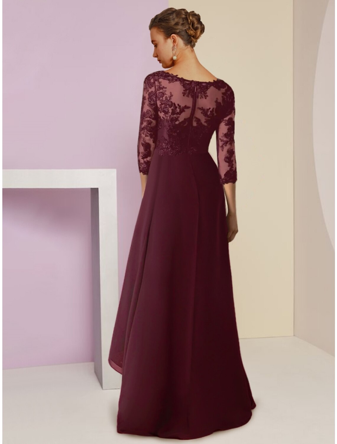 A-Line V-Neck Chiffon Three-Quarter Sleeve Asymmetric Wedding Dress - Chloe Dress