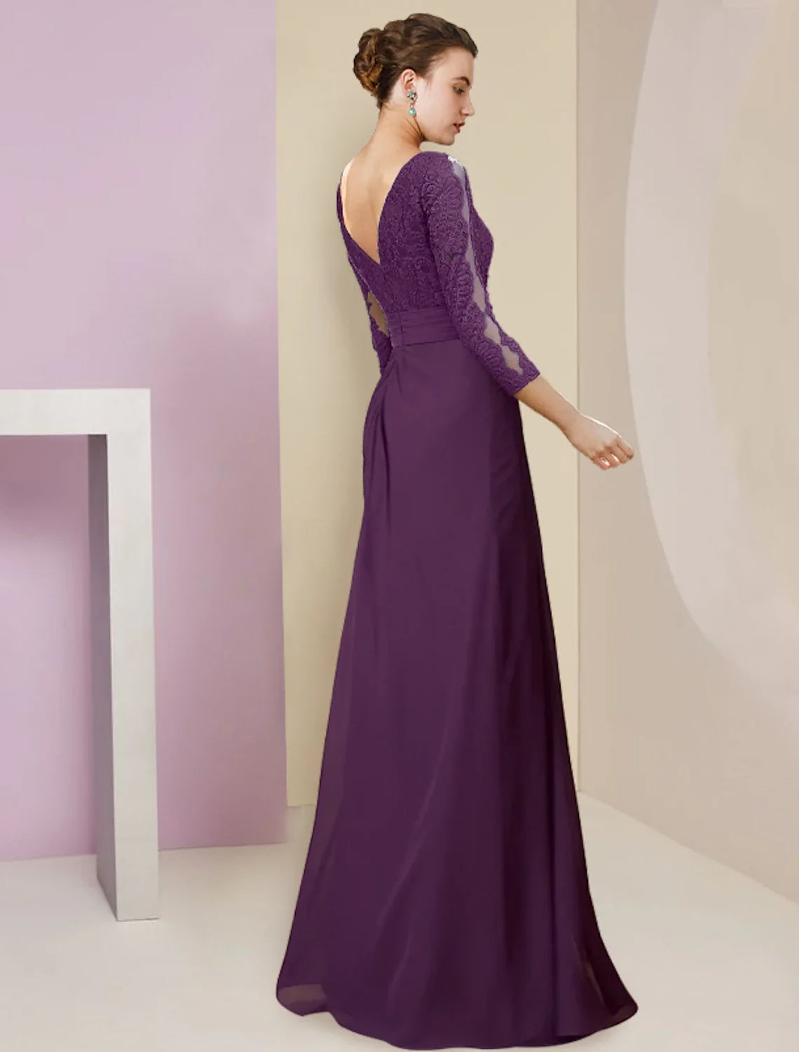 Sheath Chiffon Three-Quarter Sleeve Applique Floor-Length Formal Dress - Chloe Dress