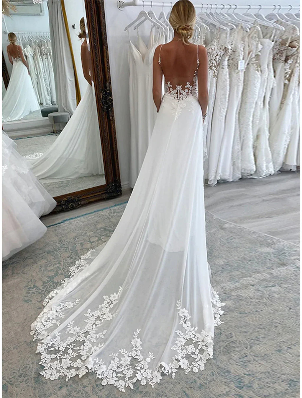 A-Line Chiffon Sleeveless Train Wedding Gown - Chloe Dress