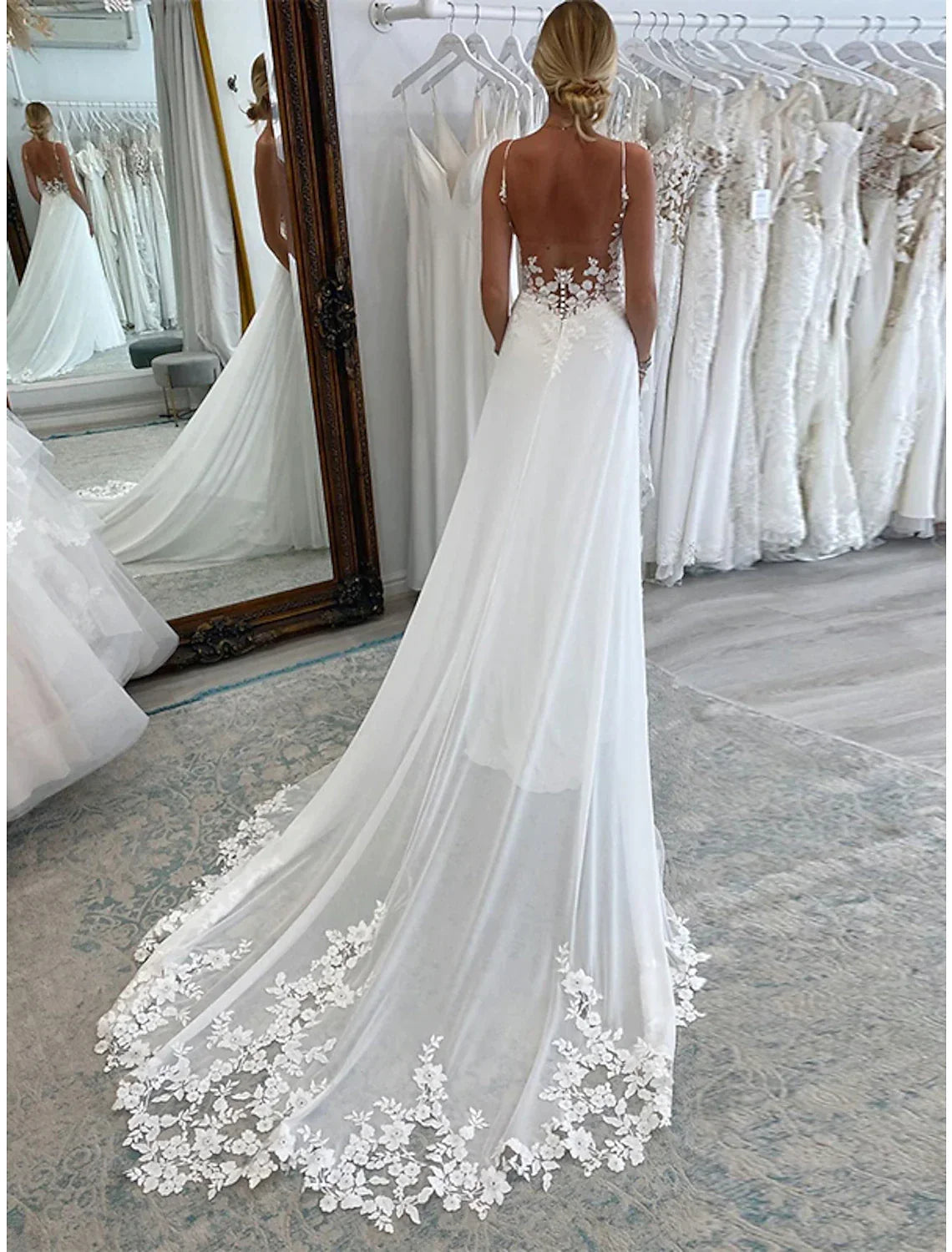 A-Line Chiffon Sleeveless Train Wedding Gown - Chloe Dress