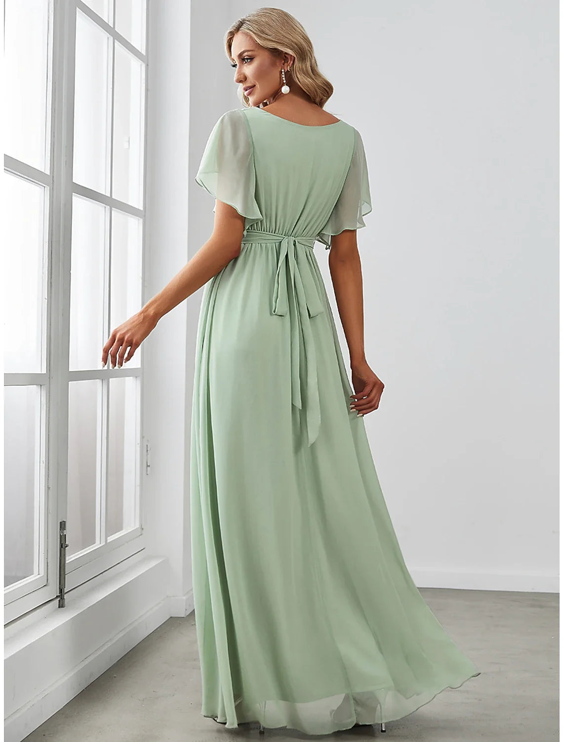 A-Line V-Neck Chiffon Short Sleeve Ruffled Mini Wedding Dress - Chloe Dress