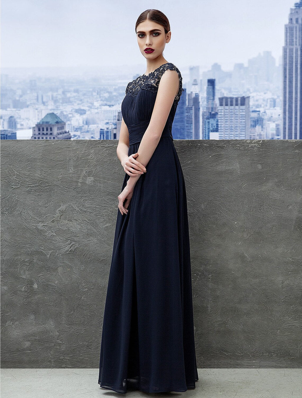 A-Line Chiffon Short Sleeve Floor-Length Evening Gown - Chloe Dress