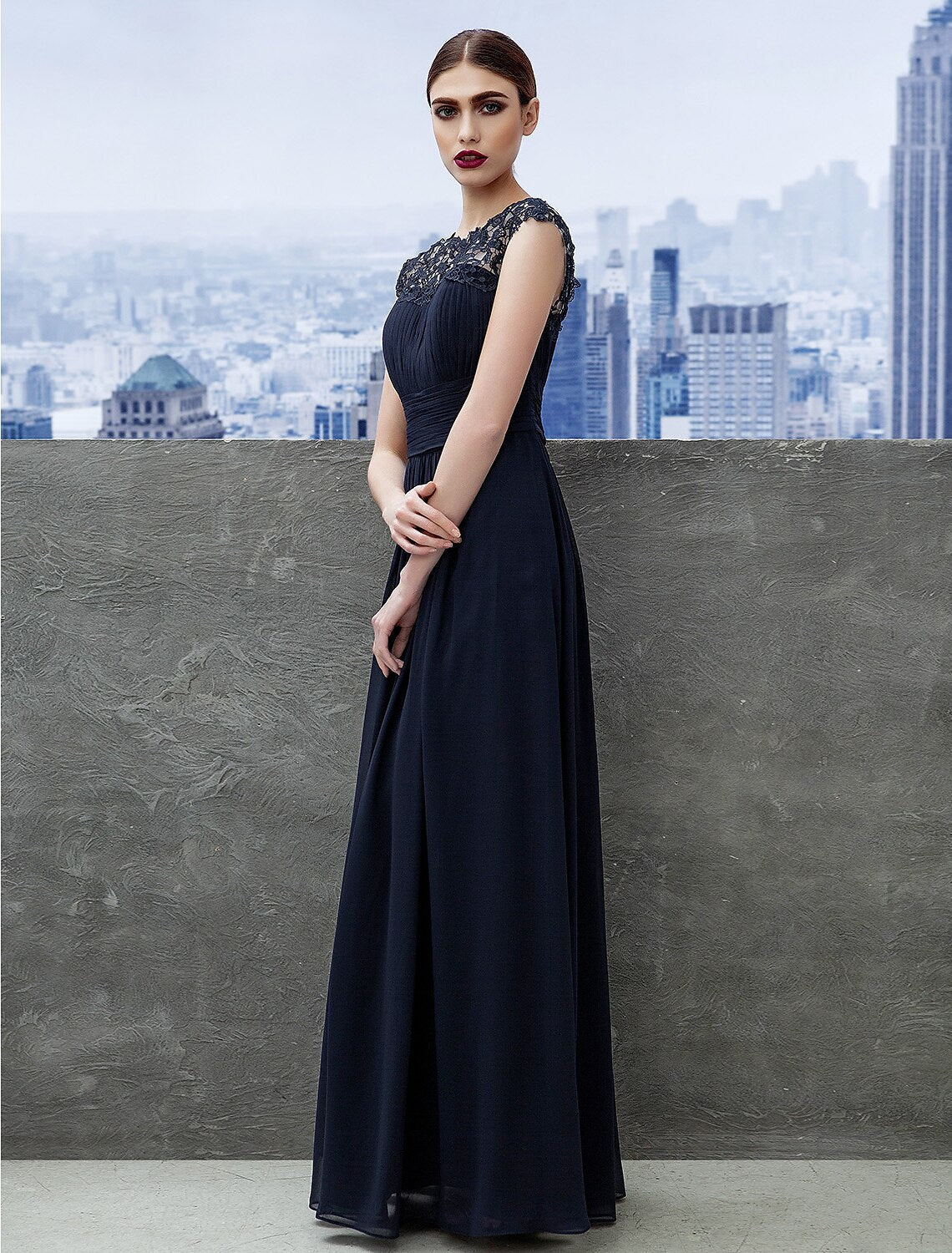 A-Line Chiffon Short Sleeve Floor-Length Evening Gown - Chloe Dress