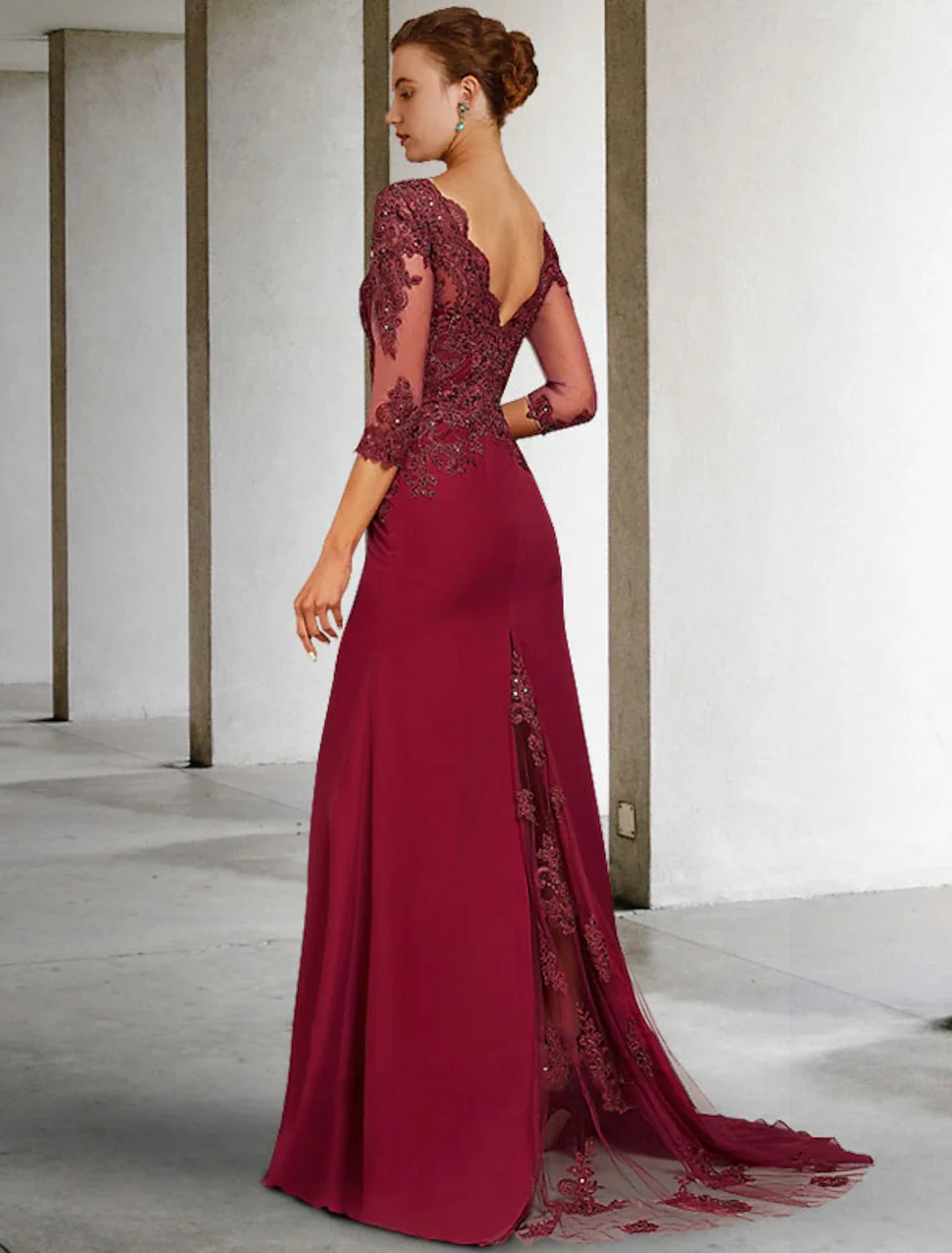 Mermaid V-Neck Chiffon Three-Quarter Sleeve Train Dress - Chloe Dress