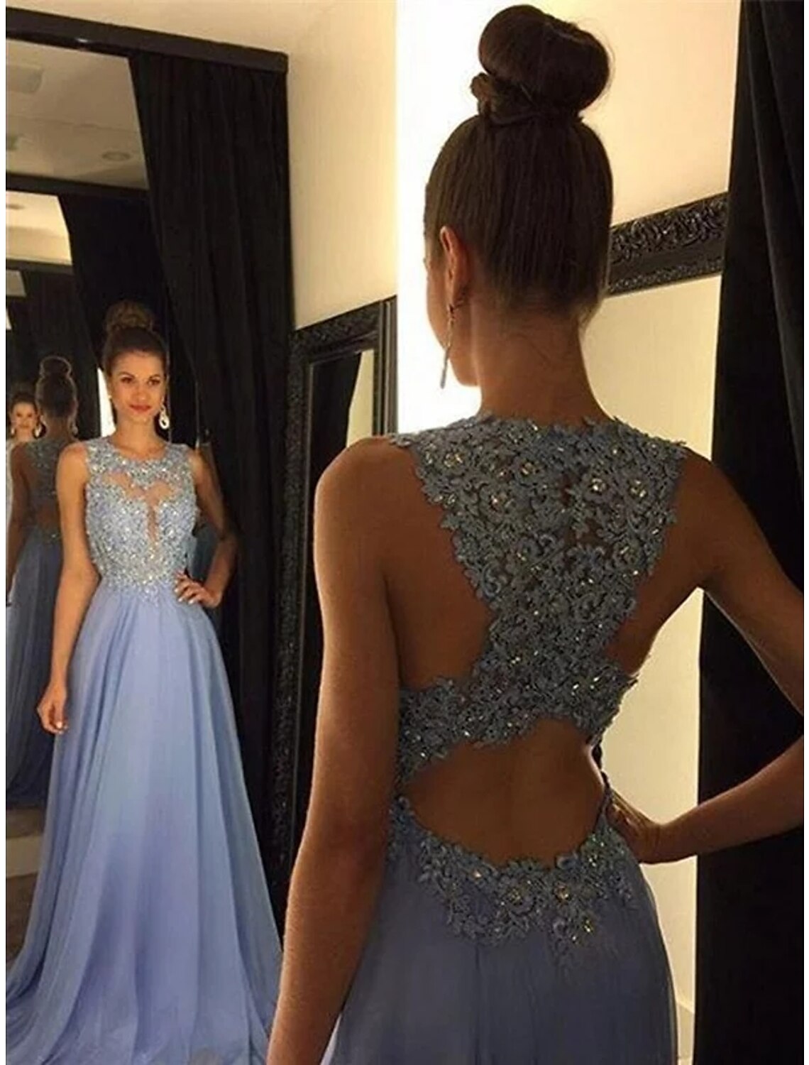 A-Line Chiffon Sleeveless Train Evening Dress - Chloe Dress