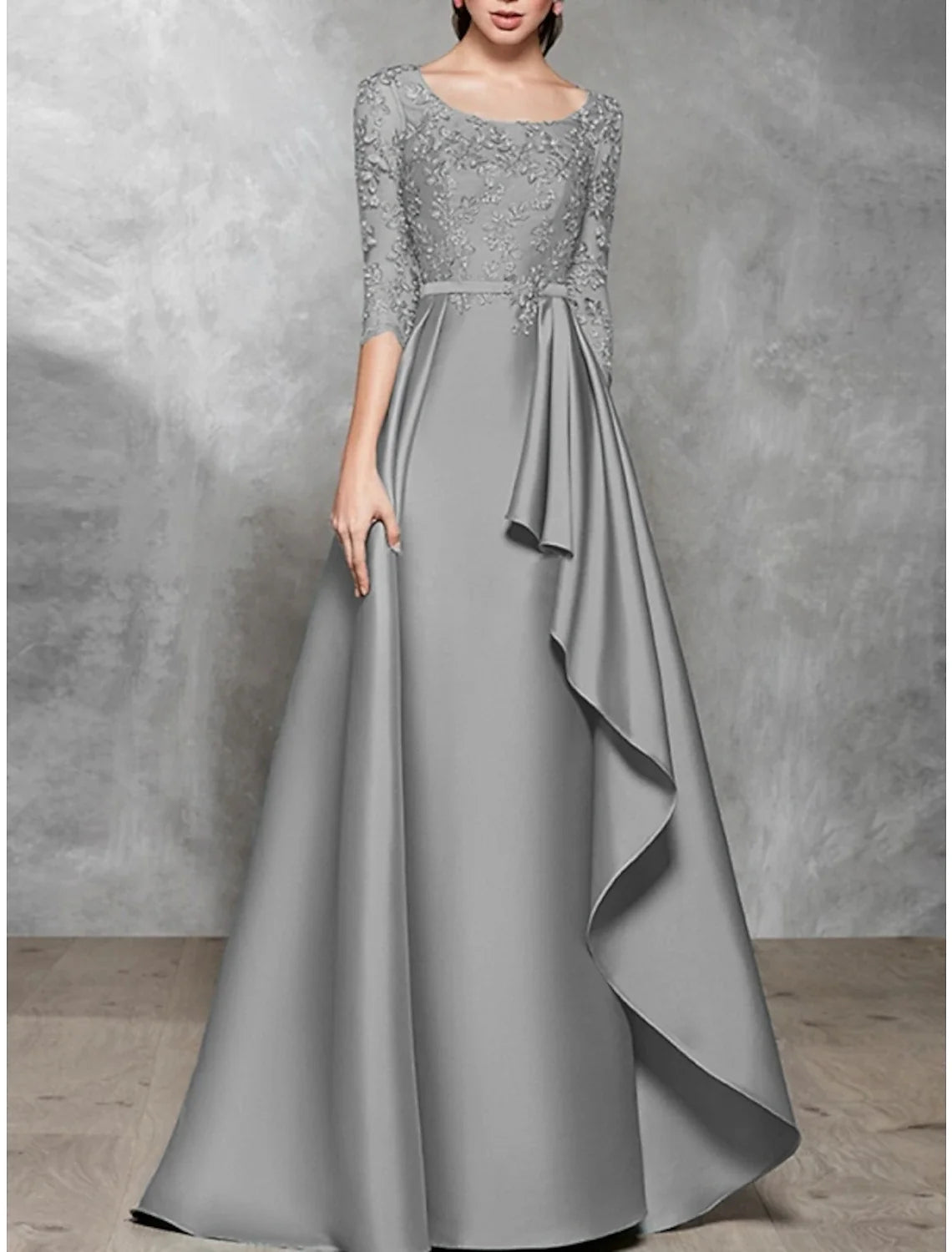 Black A-Line Satin Pleated Floor-Length Evening Gown - Chloe Dress