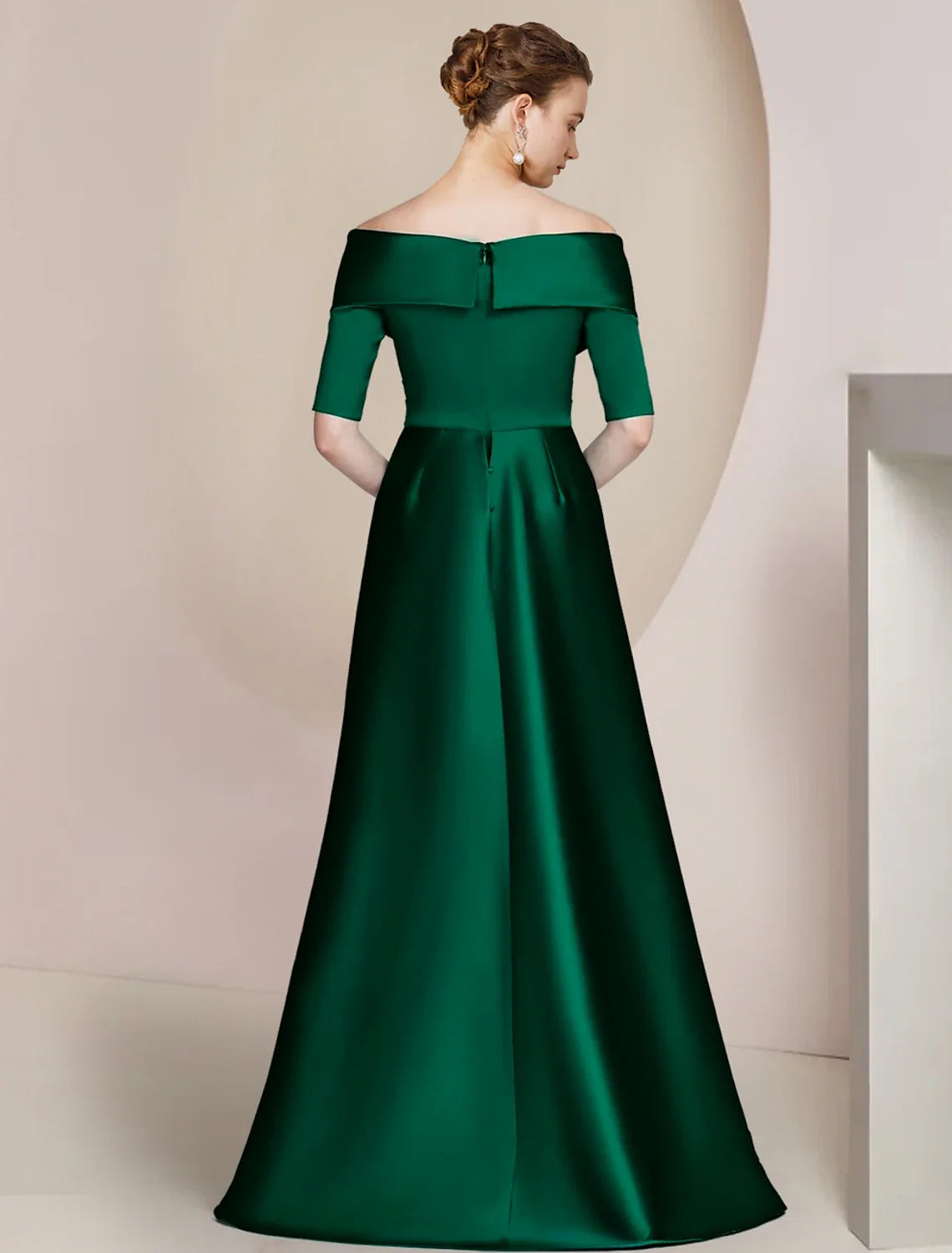 Sheath Off-Shoulder Satin Floor-Length Wedding Dress - Chloe Dress