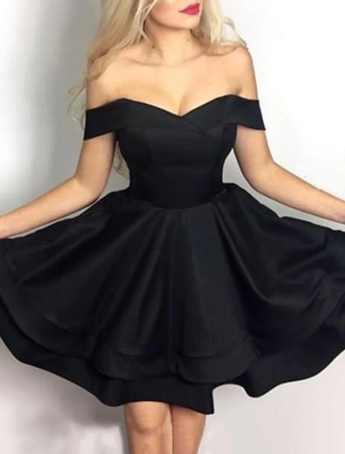 A-Line Off-Shoulder Satin Sleeveless Mini Cocktail Dress - Chloe Dress