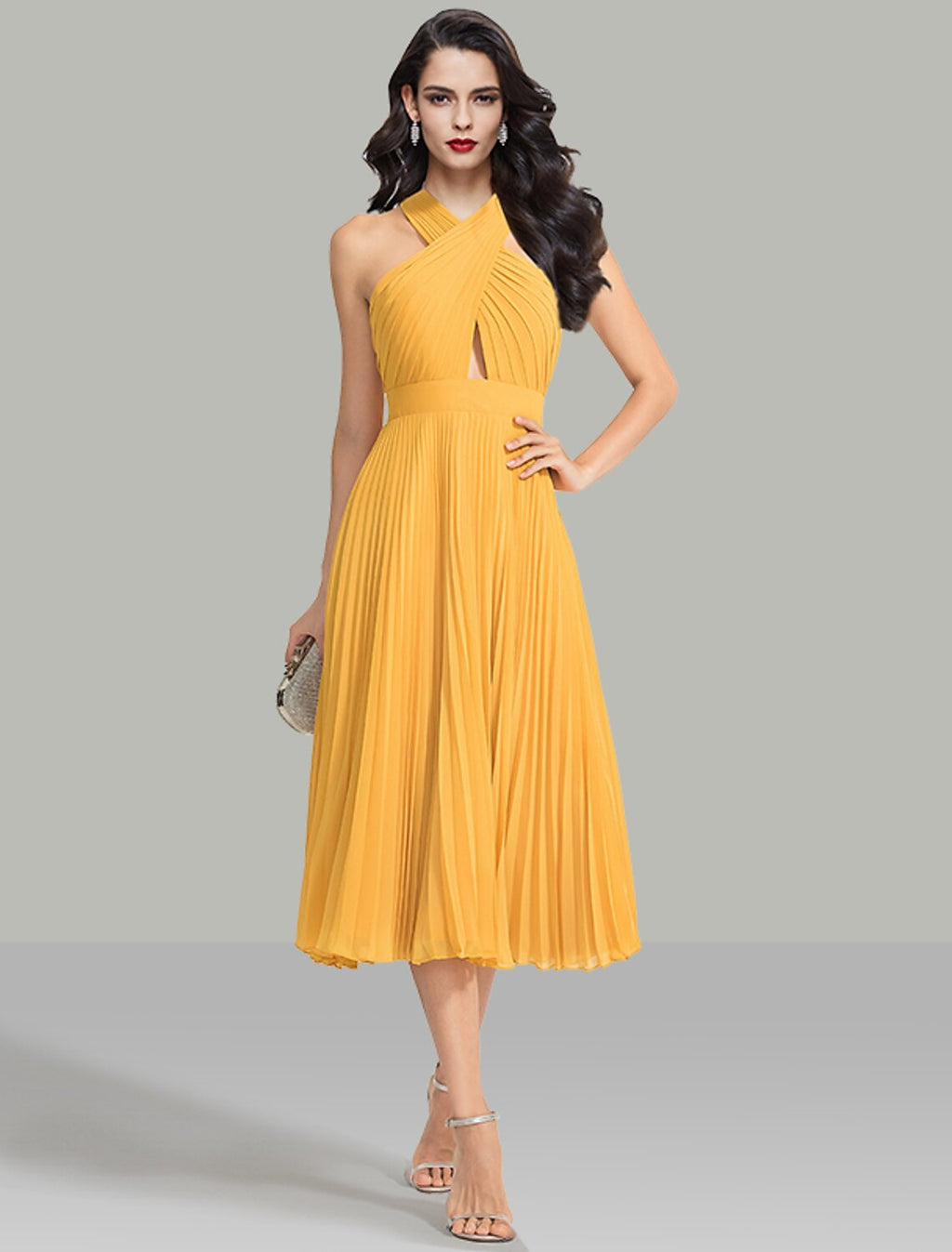 A-Line Halter Chiffon Sleeveless Tea-Length Wedding Dress - Chloe Dress