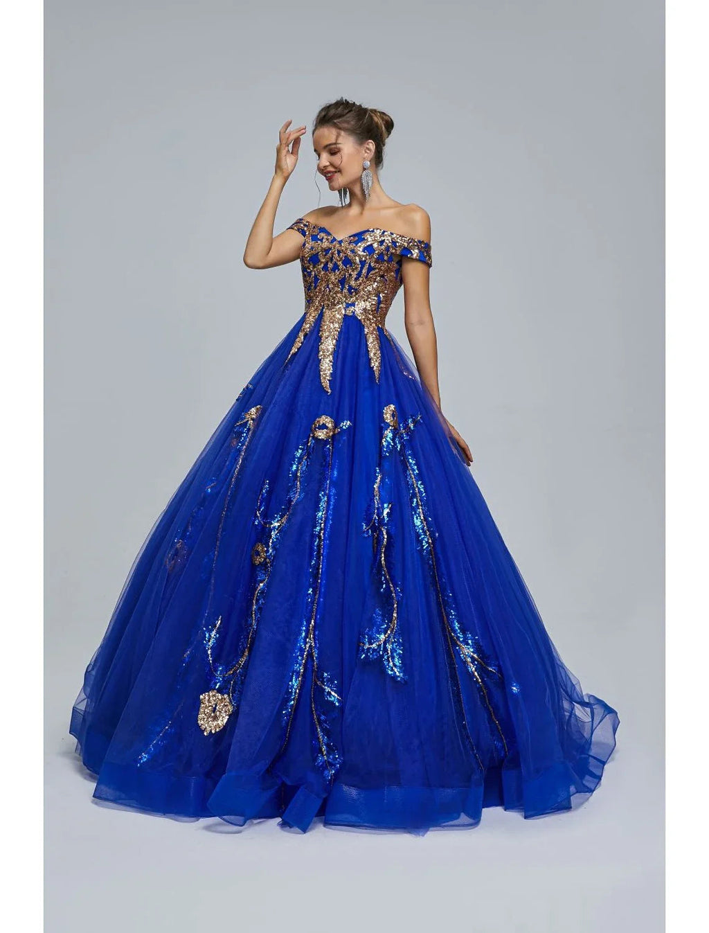 Ball Gown Off-Shoulder Tulle Sleeveless Floor-Length Prom Gown - Chloe Dress