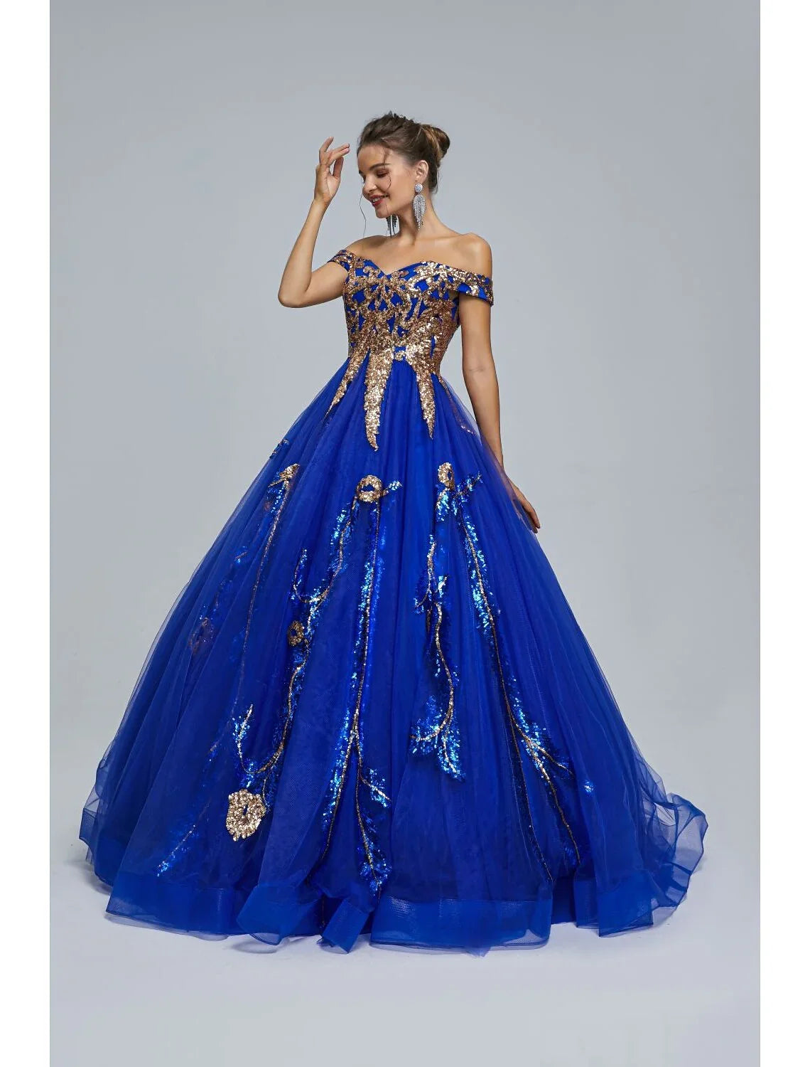 Ball Gown Off-Shoulder Tulle Sleeveless Floor-Length Prom Gown - Chloe Dress