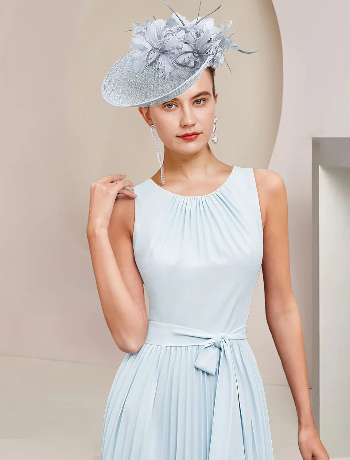 A-Line Chiffon Sleeveless Pleated Tea-Length Wedding Dress - Chloe Dress